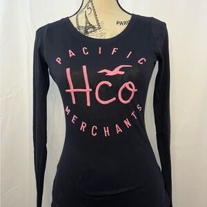 vintage Hollister Women's Long Sleeve Top in Black and Pink